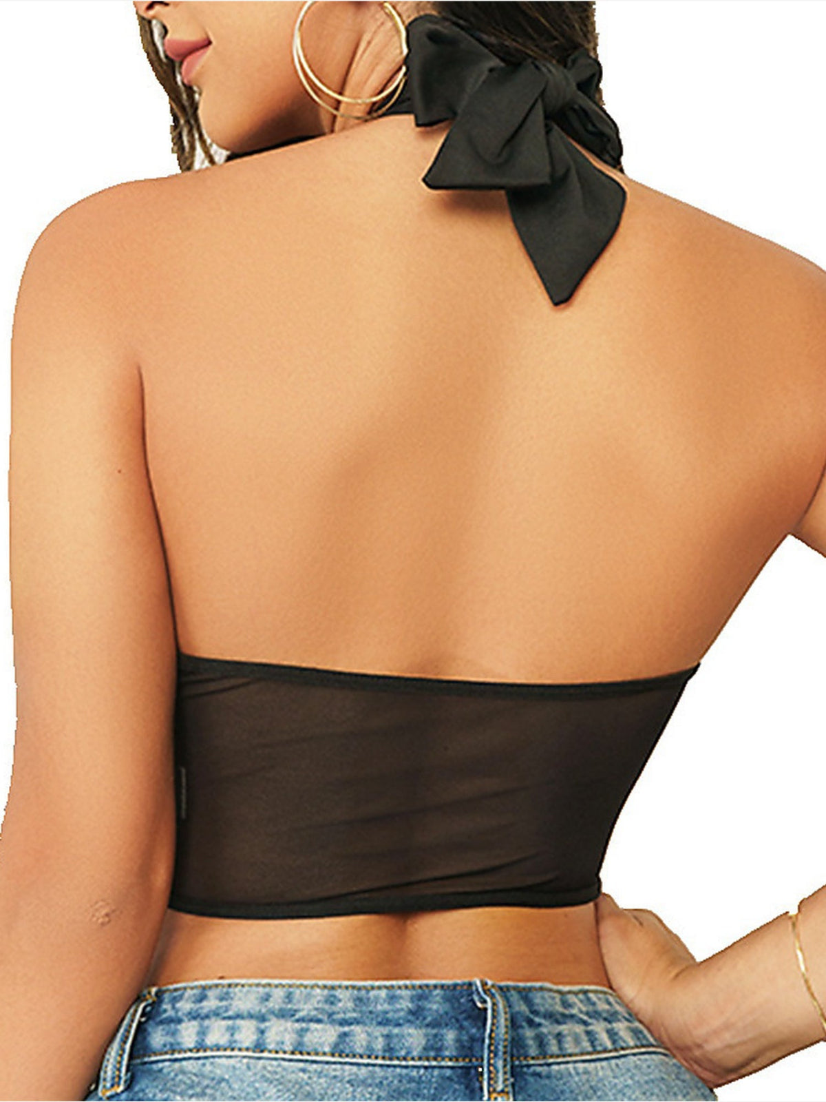 Sheer Mesh Halter Corset Crop Top