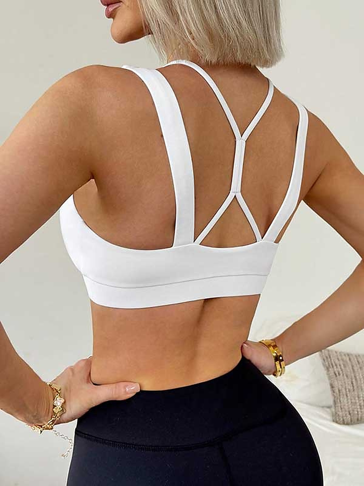 Women's White Cropped Layered Sports Bra with Racerback