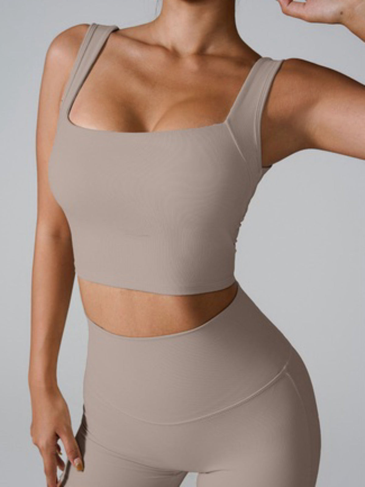 Ribbed Square Neck Crop Active Tank Top with Back Cutout