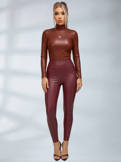 Sexy Glossy PU Faux Leather Long Sleeves
