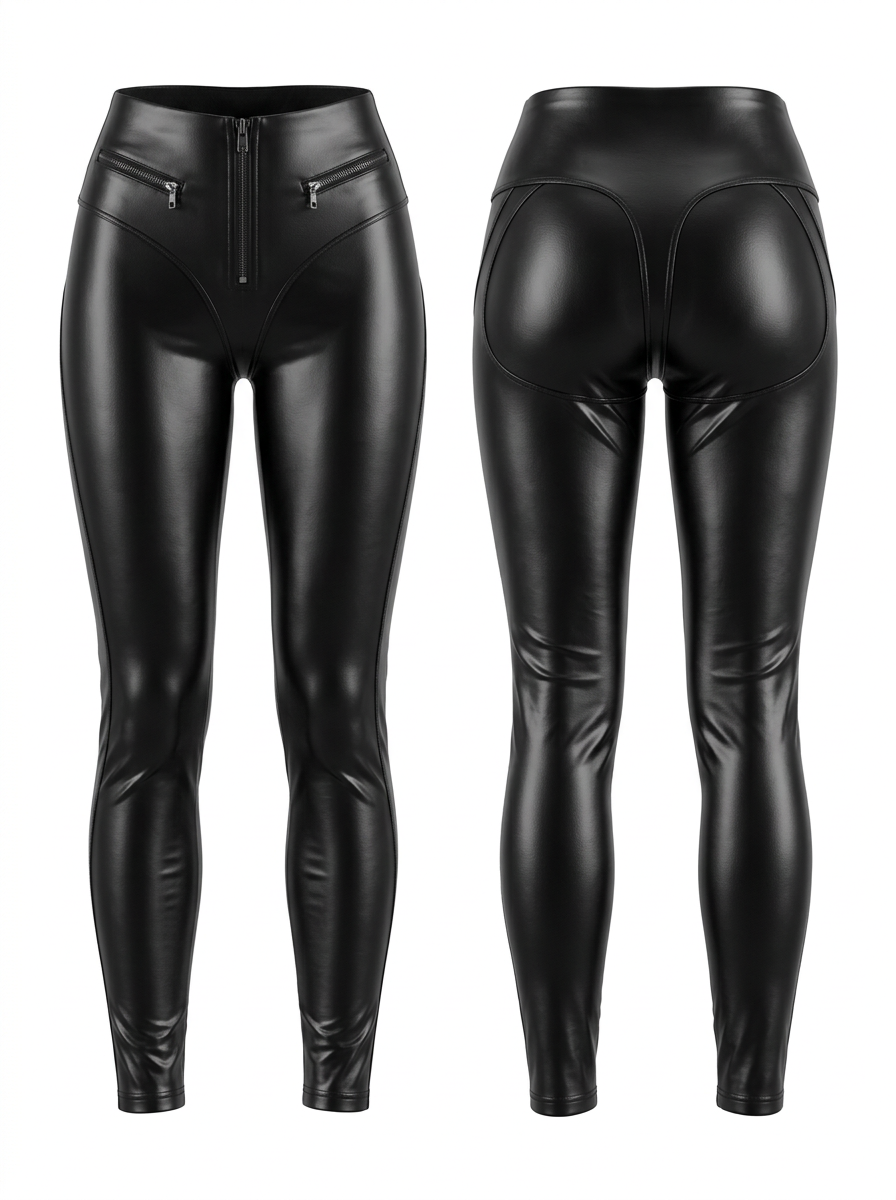 ❤Fly-eye PU Zipper Hip-lift Leggings