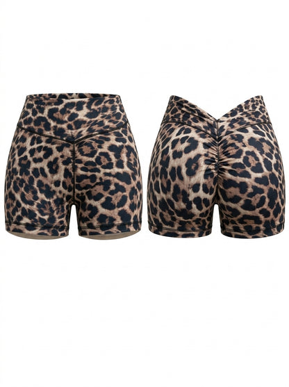 Leopard Deep V Back Scrunch Bum Shorts
