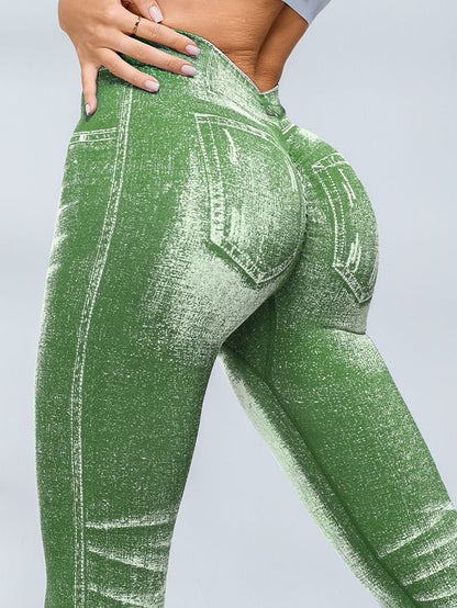 Deep V Back Denim Scrunch Bum Leggings