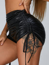 ZASUWA Female PU Faux Leather Folds Drawstring Spandex Gym Booty Shorts