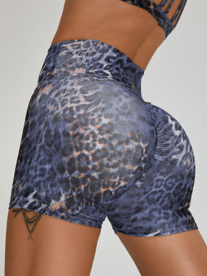 Leopard Print Scrunch Bum Cross Back Kurzer Trainingsanzug