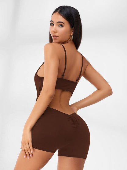Hollow Out U-collar Scrunch Bum Romper