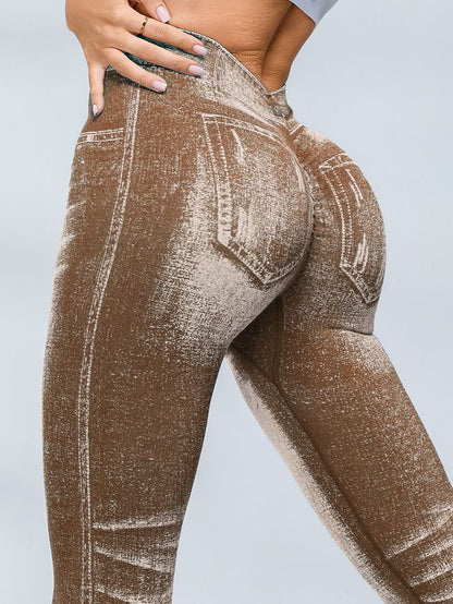 Deep V Back Denim Scrunch Bum Leggings