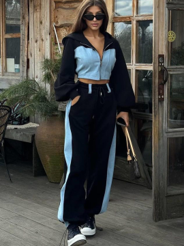 Sexy Contrast Color Pocket Casual Tracksuit