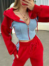 ZASUWA Female Contrast Color Pocket Casual Tracksuit