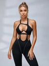 Sexy Contrast Color Stripe Hollow Out Jumpsuit