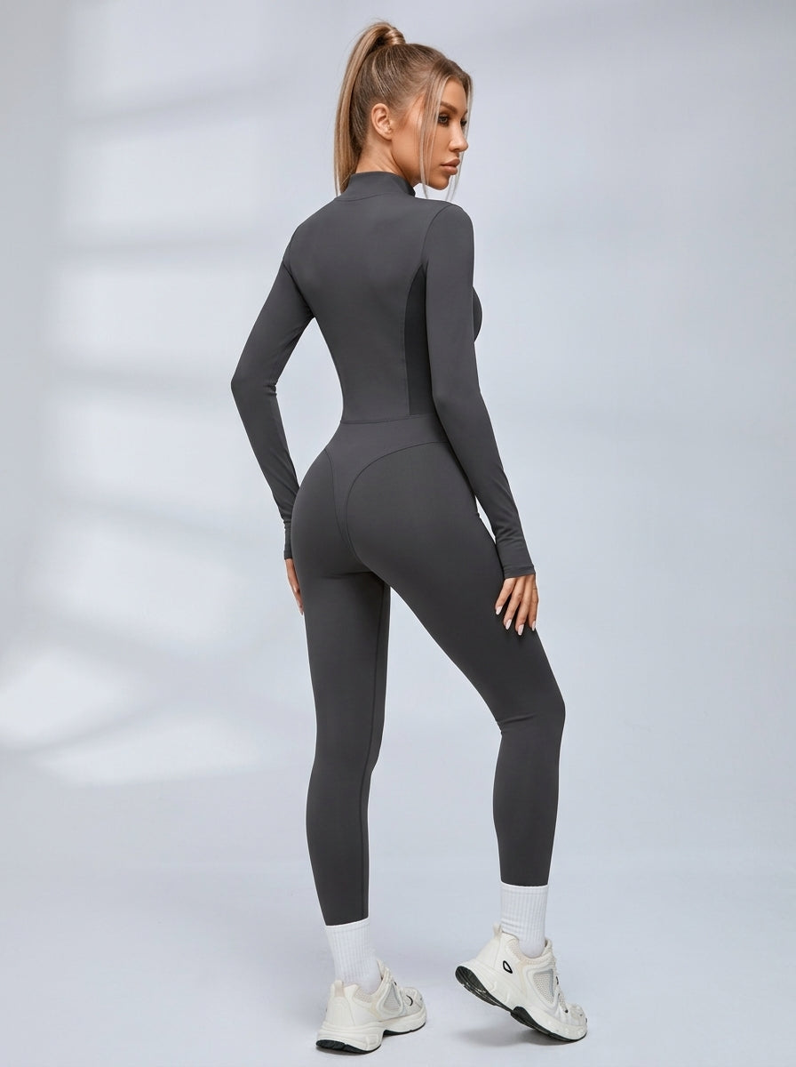 Sexy Reißverschluss-Fleece-Jumpsuit