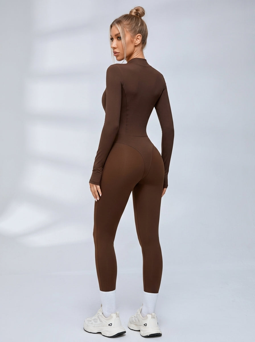 Sexy Reißverschluss-Fleece-Jumpsuit