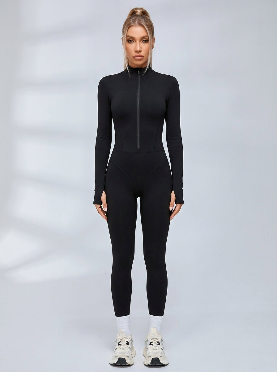 Sexy Reißverschluss-Fleece-Jumpsuit
