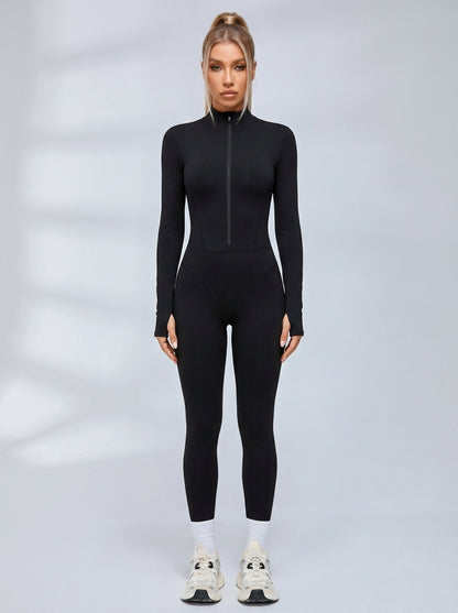 Sexy Reißverschluss-Fleece-Jumpsuit