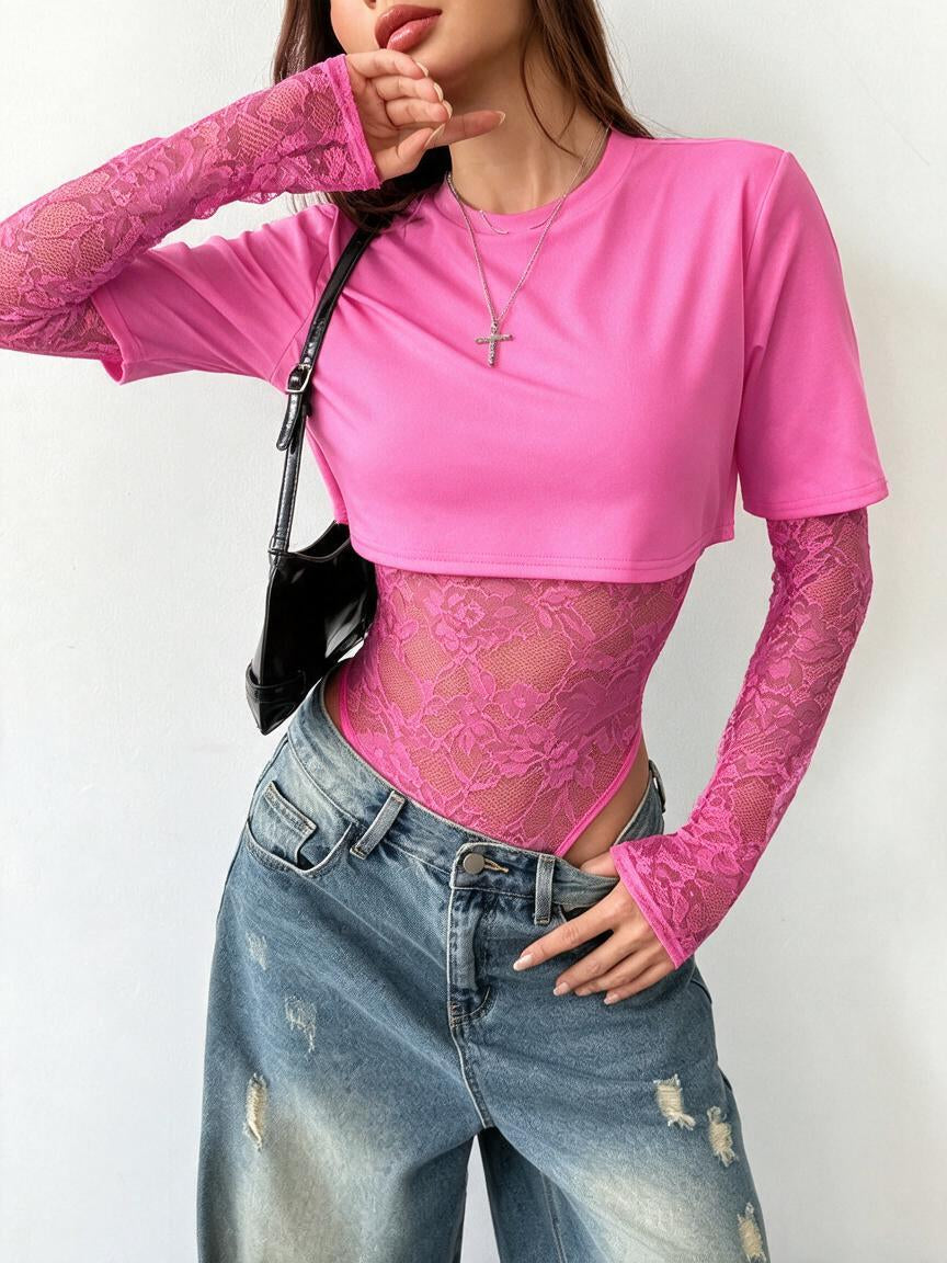 Sheer Lace Panel Bodysuit