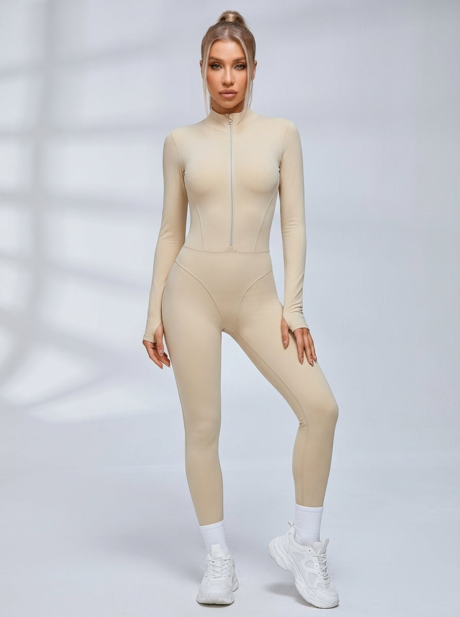 Sexy Reißverschluss-Fleece-Jumpsuit