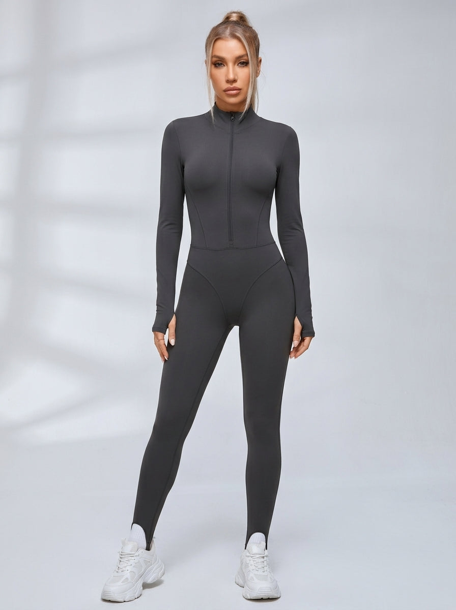 Sexy Reißverschluss-Fleece-Jumpsuit