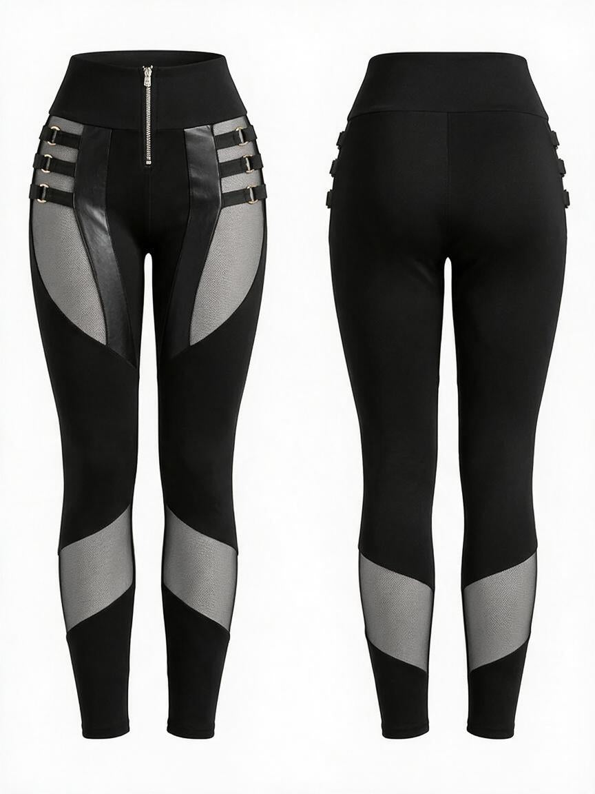 “Stitching Sexy” Cutout Mesh Zipper Leggings