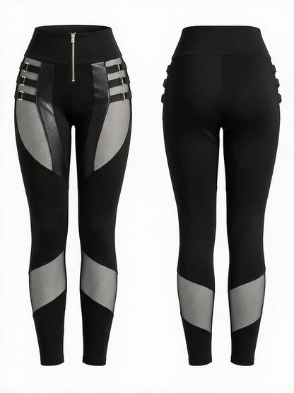 “Stitching Sexy” Cutout Mesh Zipper Leggings