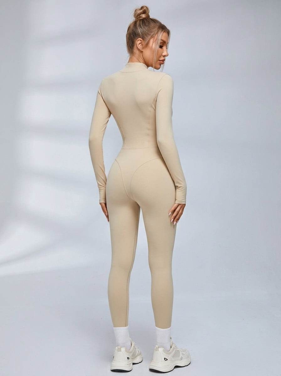 Sexy Reißverschluss-Fleece-Jumpsuit
