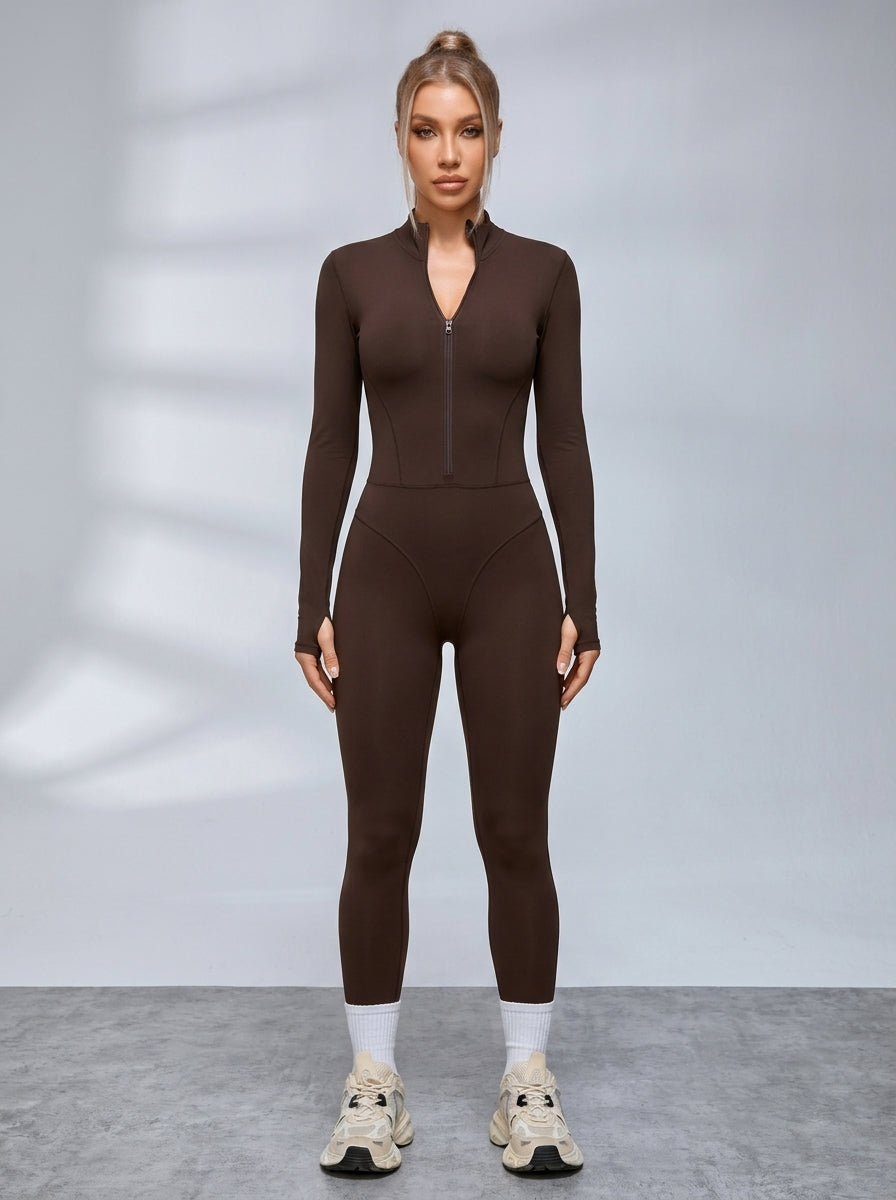 Sexy Reißverschluss-Fleece-Jumpsuit