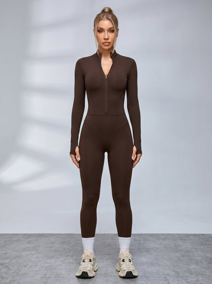 Sexy Reißverschluss-Fleece-Jumpsuit