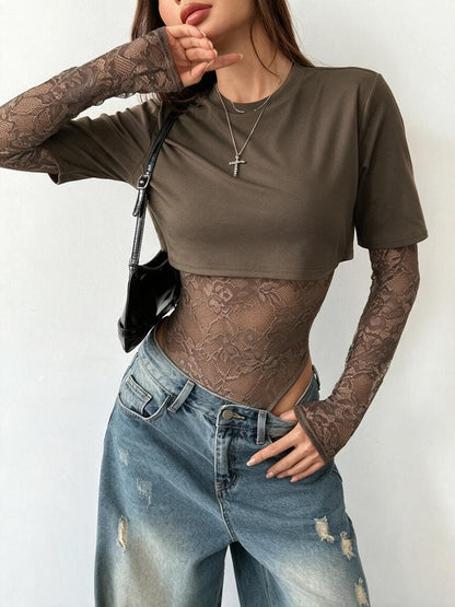 Sheer Lace Panel Bodysuit