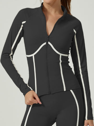 ZASUWA Female Contrast Color Stripes Zipper Jacket
