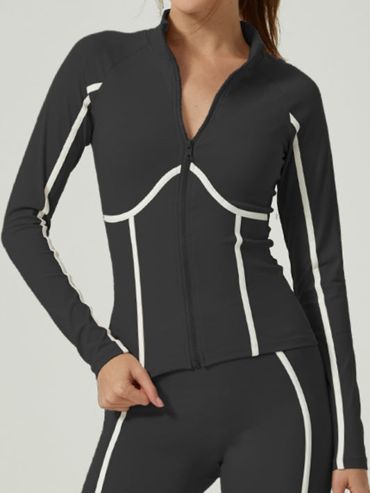 ZASUWA Female Contrast Color Stripes Zipper Jacket