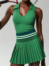 ZASUWA Female V-Collar Pleated 2 In 1 Tennis Skirts Suit
