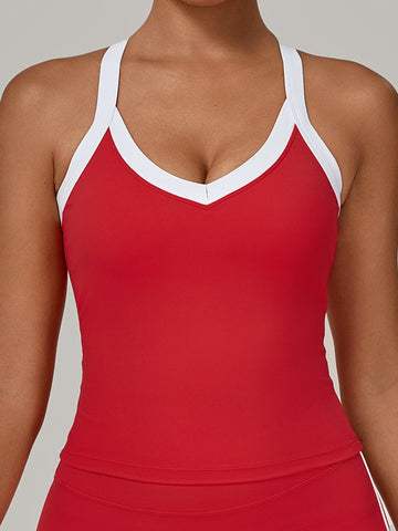 ZASUWA Female Contrast Color Stripe Herat-shape Collar Tank