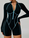 ZASUWA Female Sexy Backless Zipper Contrast Color Stripes Stitch Performance Jumpsuit