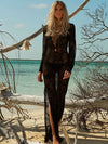 ZASUWA Female Sexy Fishnet Split Lace-up Swimwear Without Bikini Set Cover-up Dress