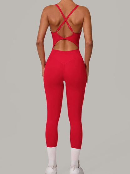 Sexy Cross Back U Collar Jumpsuit