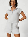ZASUWA Female Casual Stand Collar Short Sleeves