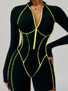 ZASUWA Female Sexy Backless Zipper Contrast Color Stripes Stitch Performance Jumpsuit
