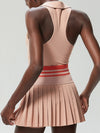 ZASUWA Female V-Collar Pleated 2 In 1 Tennis Skirts Suit