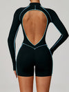 ZASUWA Female Sexy Backless Zipper Contrast Color Stripes Stitch Performance Jumpsuit