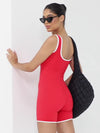 ZASUWA Female U Collar Contrast Color Stripes Backless Romper