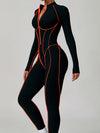 ZASUWA Female Sexy Backless Zipper Contrast Color Stripes Stitch Performance Jumpsuit