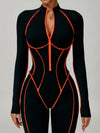 ZASUWA Female Sexy Backless Zipper Contrast Color Stripes Stitch Performance Jumpsuit