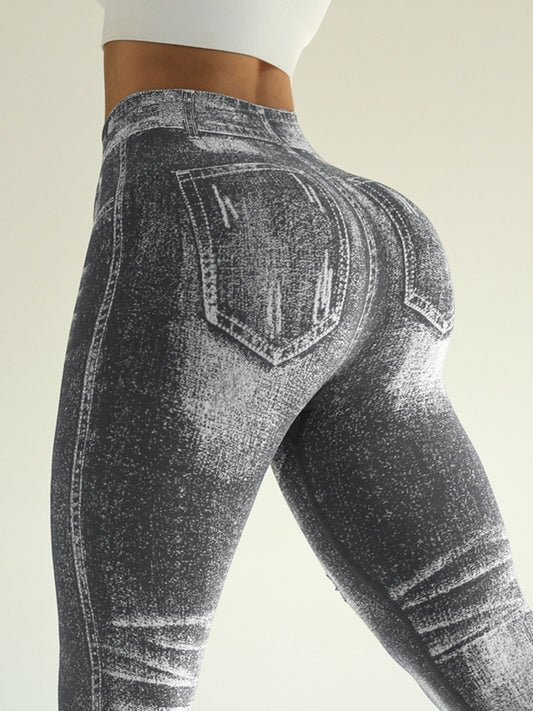 ZASUWA Female Denim Pocket Hollow Out Leggings