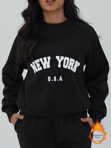 ZASUWA Feamle Letters Print  Fleece Hoodie