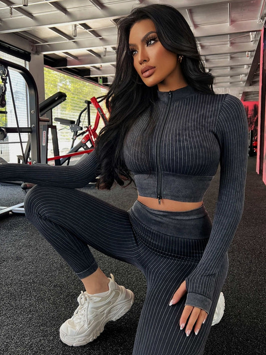 ZASUWA Female Ribbed Zipper Fitness Tracksuit