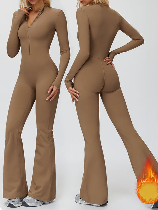 ZASUWA Female Fleece Zipper Flare Jumpsuit