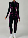 ZASUWA Female Sexy Backless Zipper Contrast Color Stripes Stitch Performance Jumpsuit