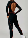 ZASUWA Female Sexy Backless Zipper Contrast Color Stripes Stitch Performance Jumpsuit