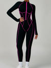 ZASUWA Female Sexy Backless Zipper Contrast Color Stripes Stitch Performance Jumpsuit