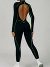 ZASUWA Female Sexy Backless Zipper Contrast Color Stripes Stitch Performance Jumpsuit