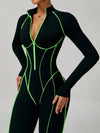 ZASUWA Female Sexy Backless Zipper Contrast Color Stripes Stitch Performance Jumpsuit
